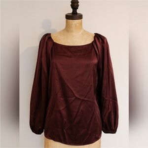 Massimo Dutti 100% Silk Square Neck Blouse Top Size 10 Deep Wine‎ Burgundy